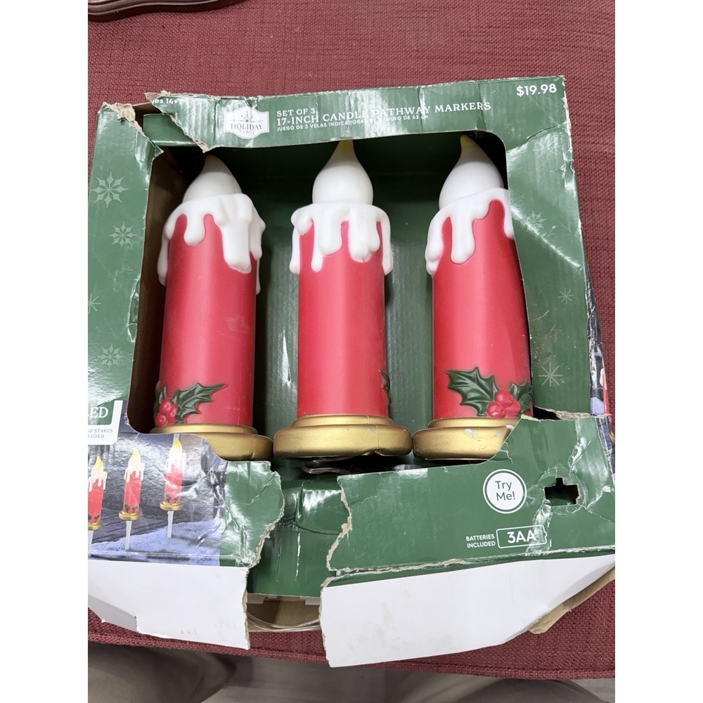 Holiday Time LED 17 Inch Candle Pathway Marker Set of 3 Christmas Yard Decor New